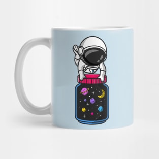 Cute Astronaut with Jar of Galaxy Space Cartoon Mug